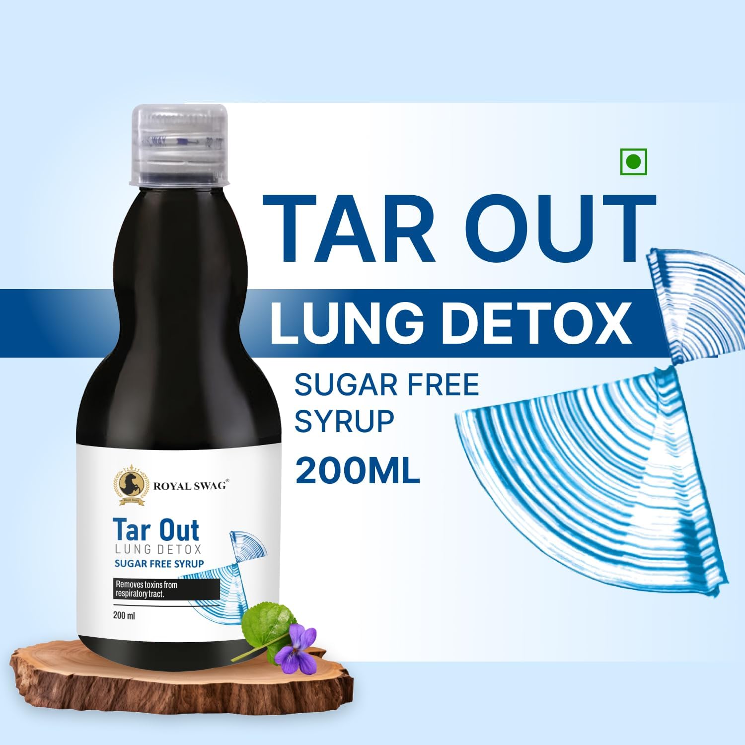 ROYAL SWAG Jarabe Ayurvédico de Desintoxicación Pulmonar 200 ml | Complemento Herbal con Tulsi, Mulethi, Vasava, Pippali y Cúrcuma | Sin Azúcar