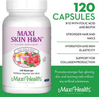 Maxi Health - Vitaminas para Cabello, Piel y Uñas con Biotina y Ácido Hialurónico - 120 Cápsulas