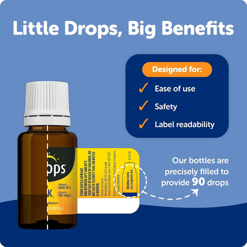 Ddrops Extra Strength 5000 UI Vitamina D3 + K2 (MK7) - 90 Gotas