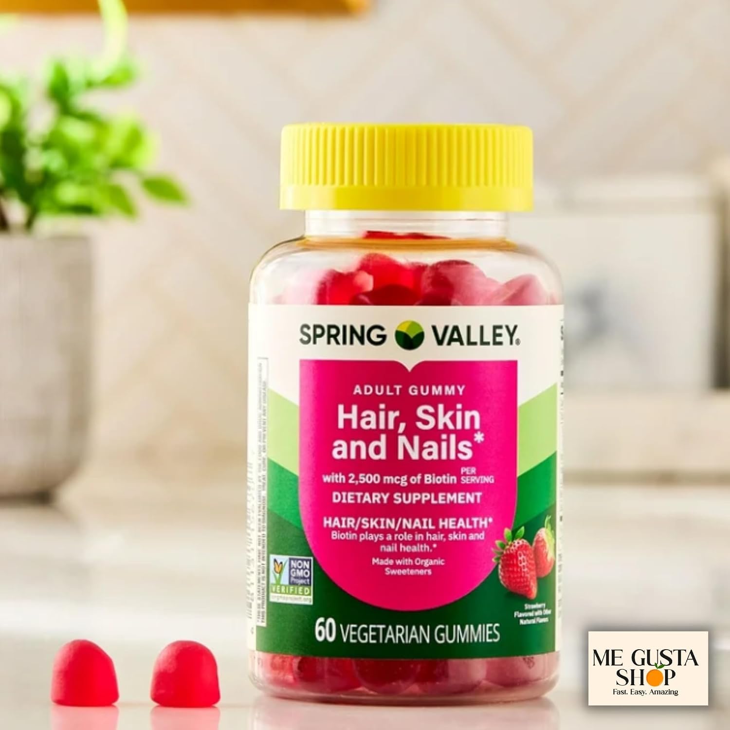 Spring Valley Biotina Gominolas Vegetarianas, Fresa, 2500 mcg, 60 unidades