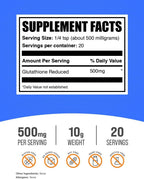 BulkSupplements Glutatión Reducido en Polvo, 500mg por porción, 10g