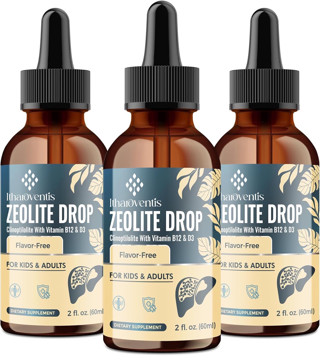 Itharoventis Gotas de Zeolita con Vitamina B12 y D3 - para Niños y Adultos - Sabor Natural a Monk Fruit - 118 ml