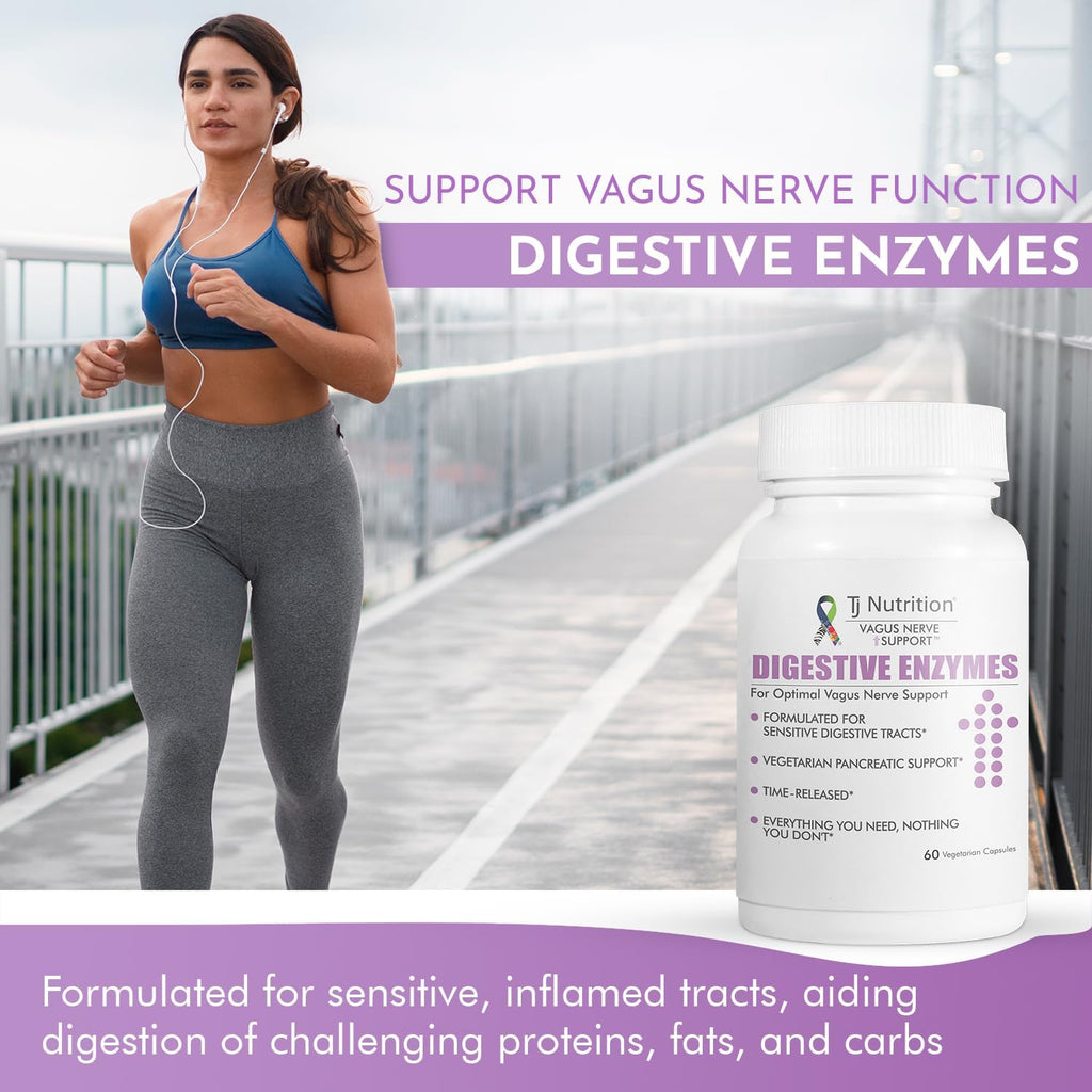 TJ Nutrition Enzimas Digestivas para Estómagos Sensibles - Apoyo al Nervio Vago, Fórmula Vegetariana de Liberación Programada