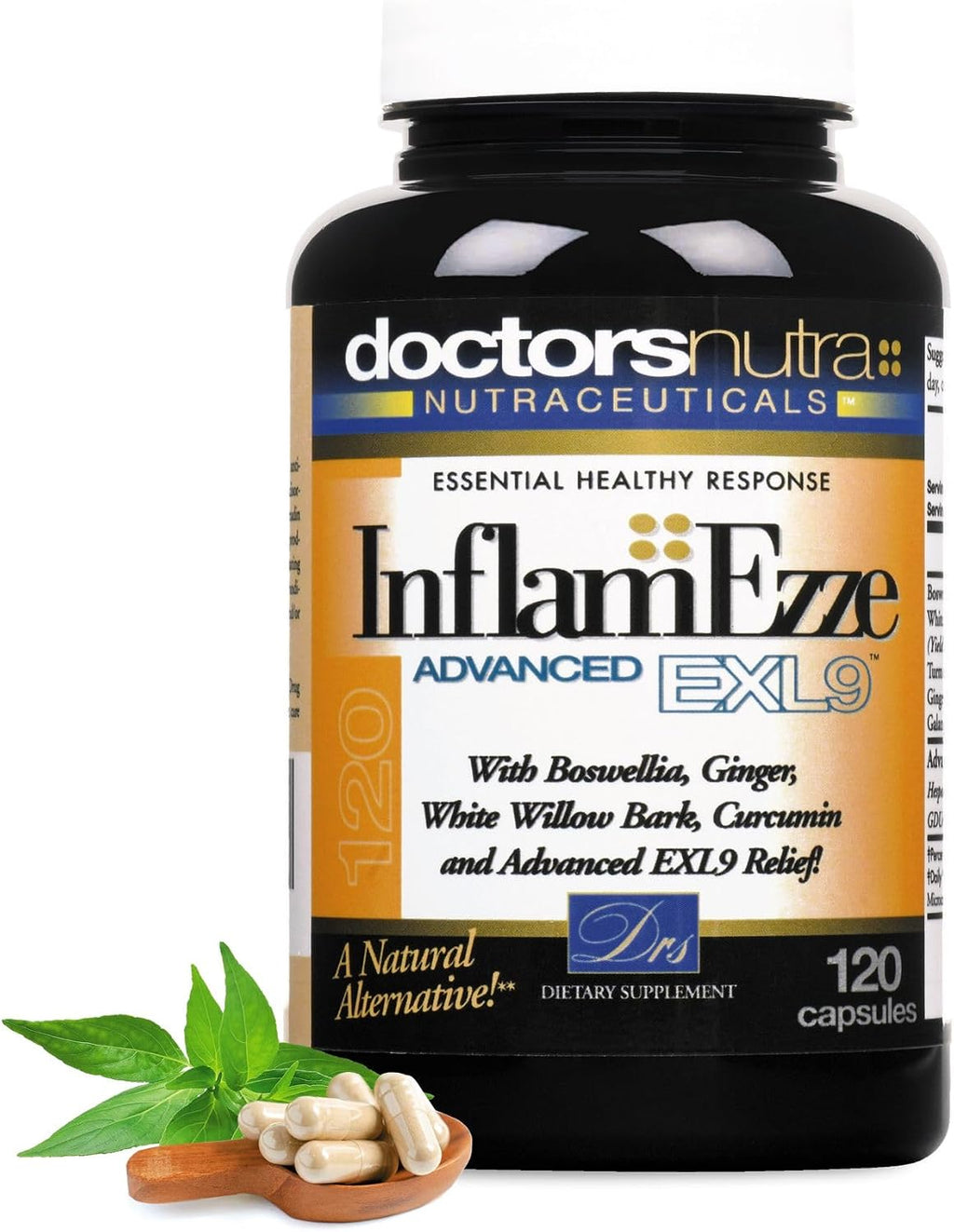 InflamEzze - Suplemento de Cúrcuma, Curcumina y Jengibre - Sin Gluten (120 Cápsulas)