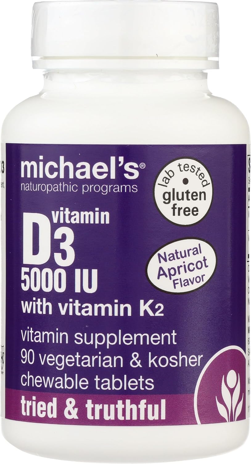 Michael's Health Vitamin D3 con K2 - 90 Comprimidos Masticables - Sabor Albaricoque - Apoyo Óseo e Inmunológico - Sin Azúcar Añadido - Vegetariano y Kosher