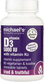 Michael's Health Vitamin D3 con K2 - 90 Comprimidos Masticables - Sabor Albaricoque - Apoyo Óseo e Inmunológico - Sin Azúcar Añadido - Vegetariano y Kosher