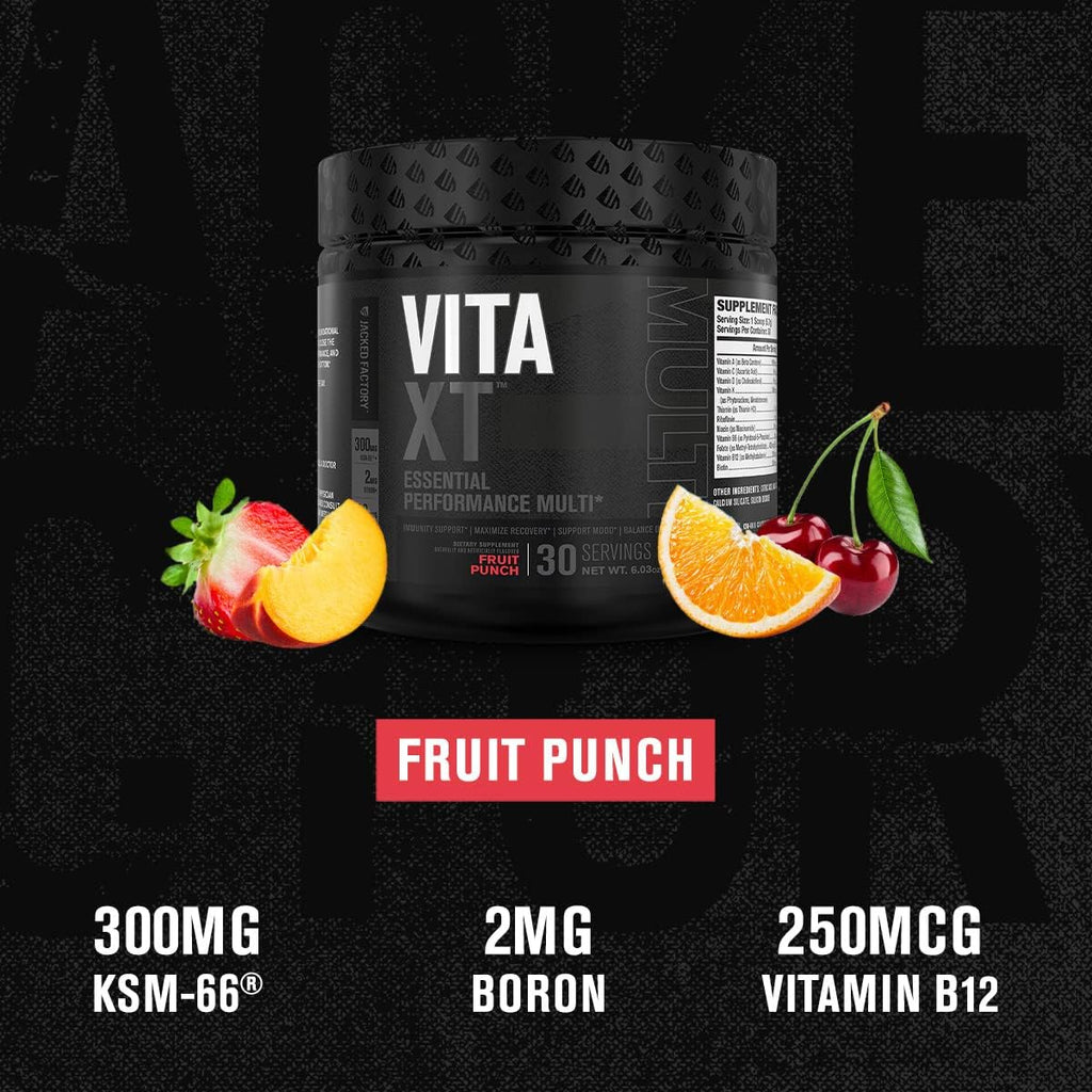 Jacked Factory Vita XT Performance Vitamin Powder - Multivitamínico en Polvo para Hombres, Sabor Fruit Punch, 30 Servicios