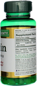 Nature's Bounty Biotina 10000 mcg Ultra Strength, Cápsulas blandas de liberación rápida, 120 unidades (Pack de 2)