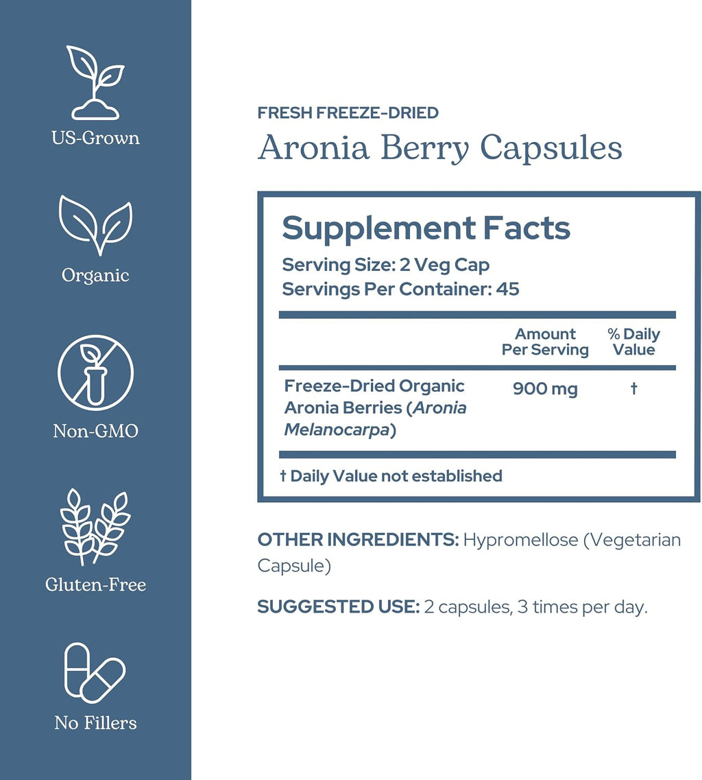 Eclectic Institute Cápsulas de Aronia Orgánica Liofilizada Cruda - 90 Cápsulas (450 mg)