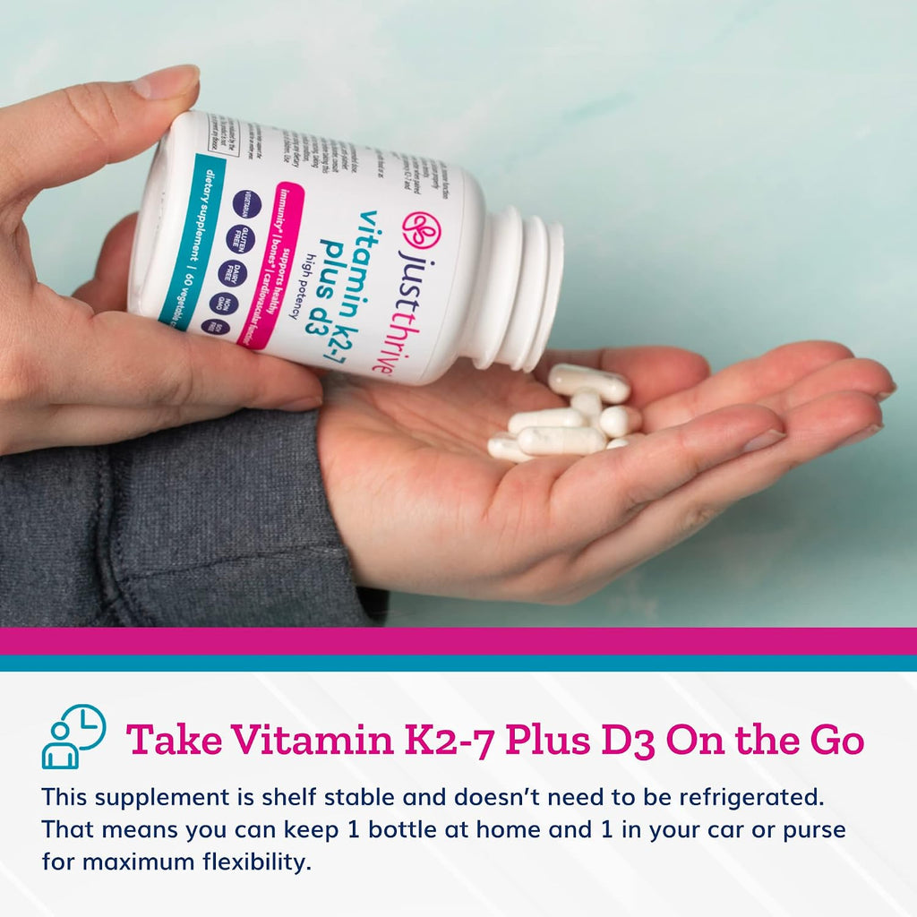 Just Thrive Vitamina K2 MK-7 Más D3 - Suplemento para la Inmunidad, Corazón y Huesos, 60 Cápsulas Vegetales