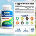 Best Naturals L-Teanina 200mg por Tableta (400mg por 2 Tabletas) - Promueve la Relajación Sin Somnolencia - 120 Tabletas Vegetarianas