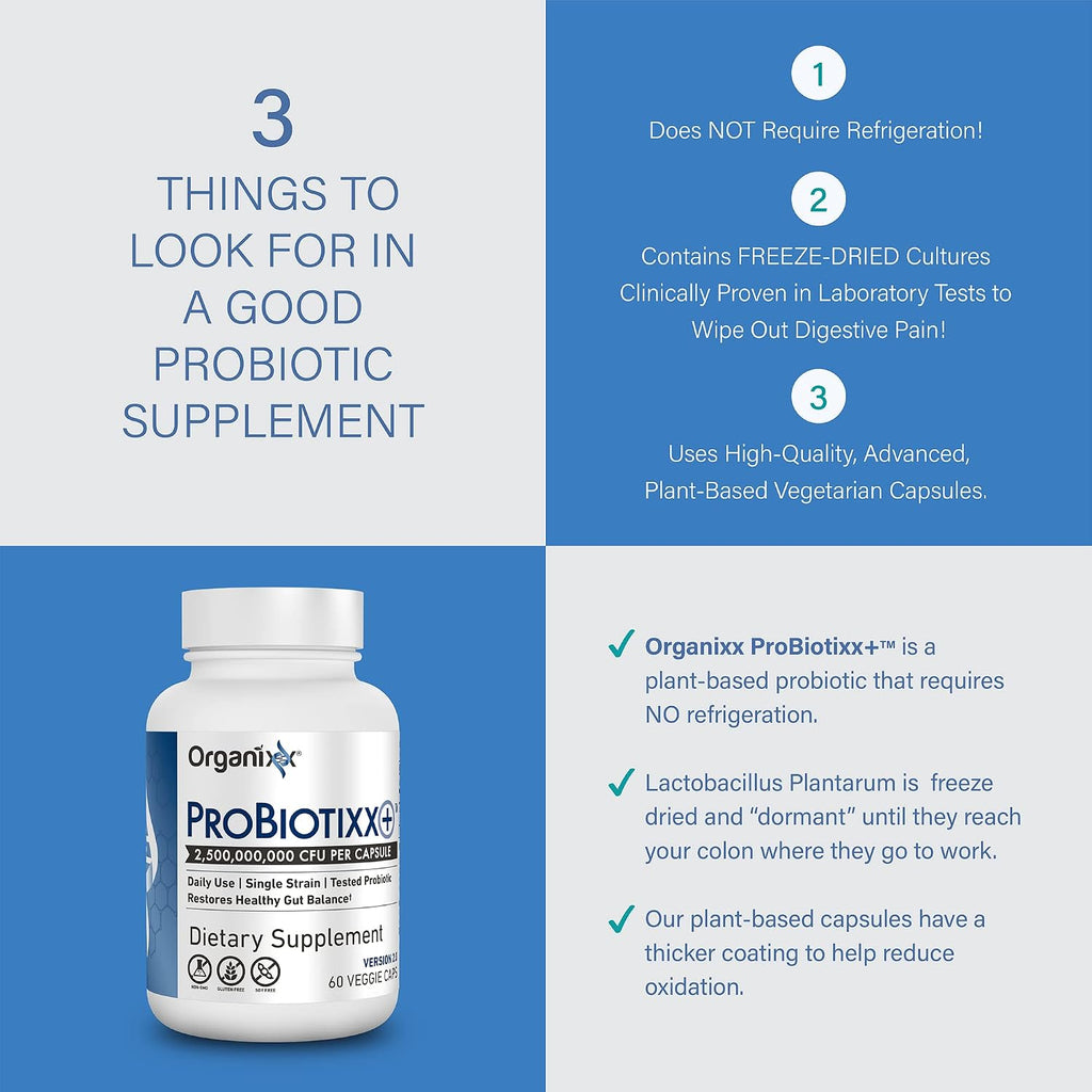 Organixx ProBiotixx+ Probiótico Diario para Salud Digestiva e Inmunidad, 60 Cápsulas Vegetales
