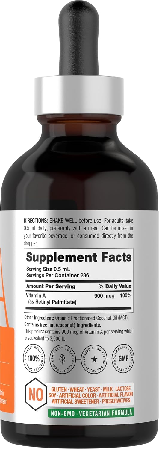 Horbäach Vitamina A Líquida Gotas - 118 ml (4 fl oz) con Aceite MCT Orgánico