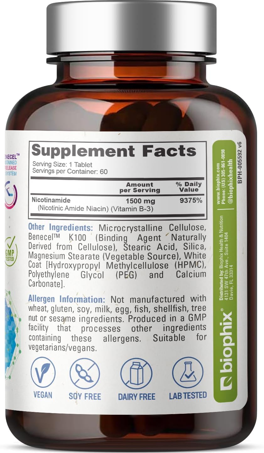 biophix B-3 Nicotinamida 1500 mg 60 Comprimidos - Fórmula Sin Flush