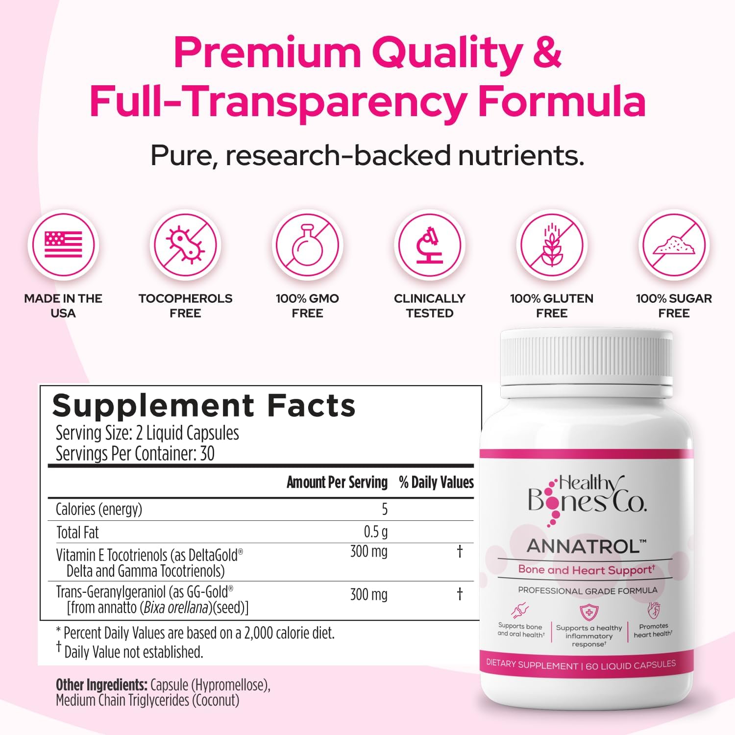 Annatrol Bone & Heart Wellness | Complejo de Vitamina E con Tocotrienoles de Annatto y Geranylgeraniol (GG)