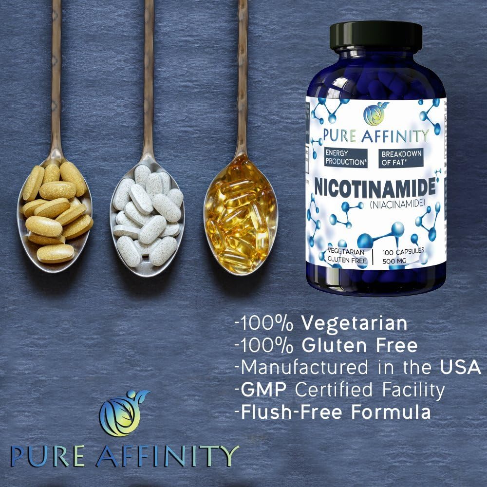 Pure Affinity Nicotinamida 500 mg, 200 Cápsulas - Vitamina B3 Sin Flush