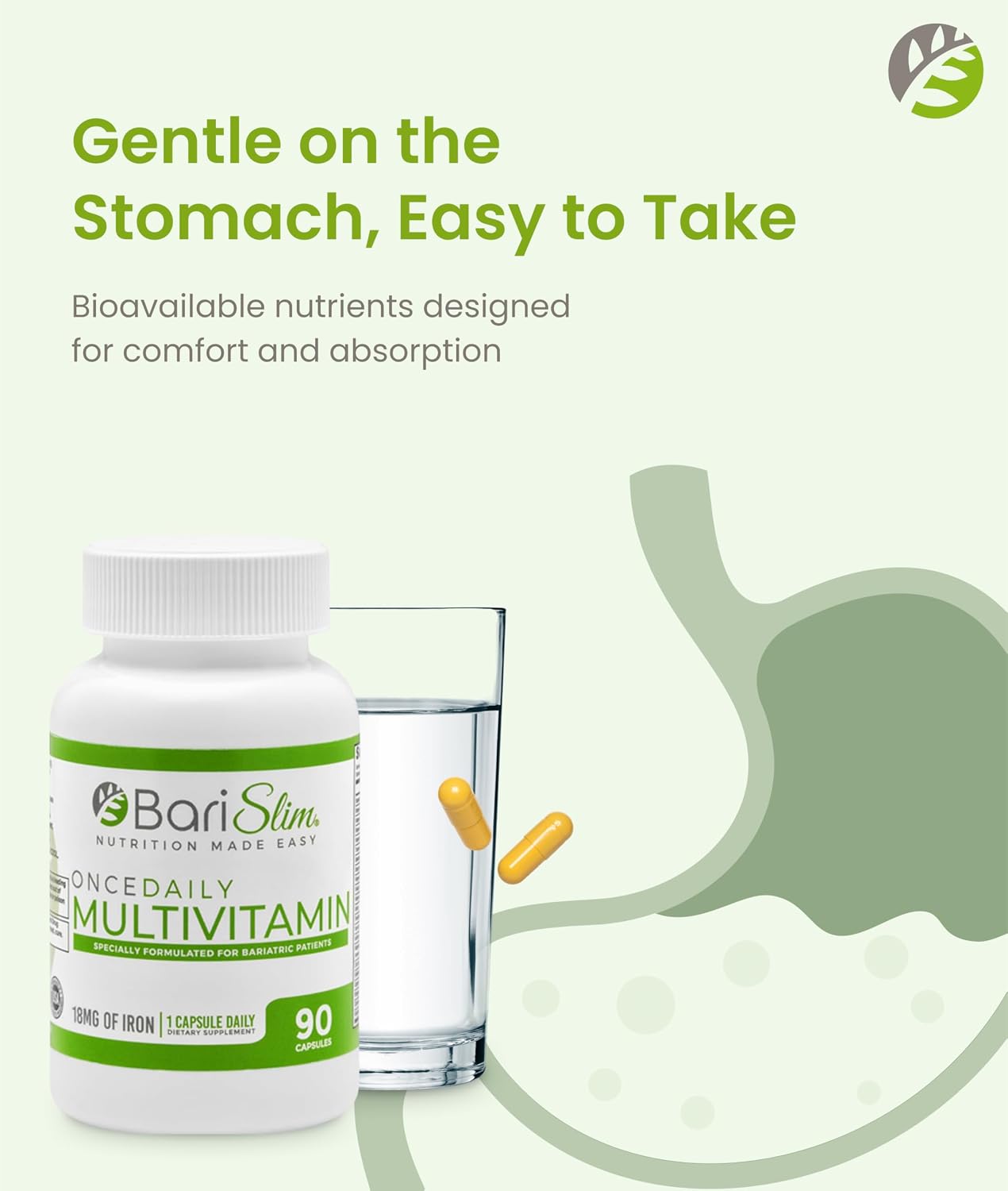 BariSlim Multivitamínico Bariátrico Una Vez al Día - 18mg de Hierro - 90 Cápsulas