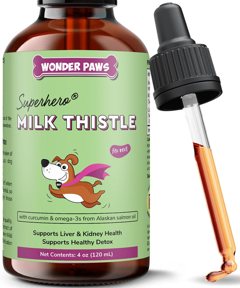 Wonder Paws Cardo Mariano para Perros - Soporte Hepático y Renal con Aceite de Salmón de Alaska y Cúrcuma (118 ml)