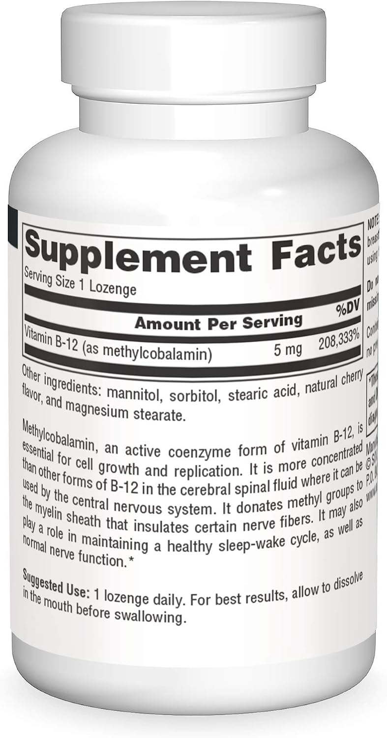 Source Naturals Metilcobalamina Vitamina B-12 5mg Sabor Cereza - 60 Pastillas