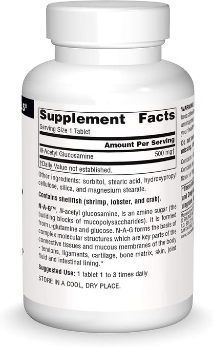 Source Naturals N-A-G 500 mg - N-Acetil Glucosamina para el Soporte de los Tejidos Conectivos - 120 Comprimidos – Image 3