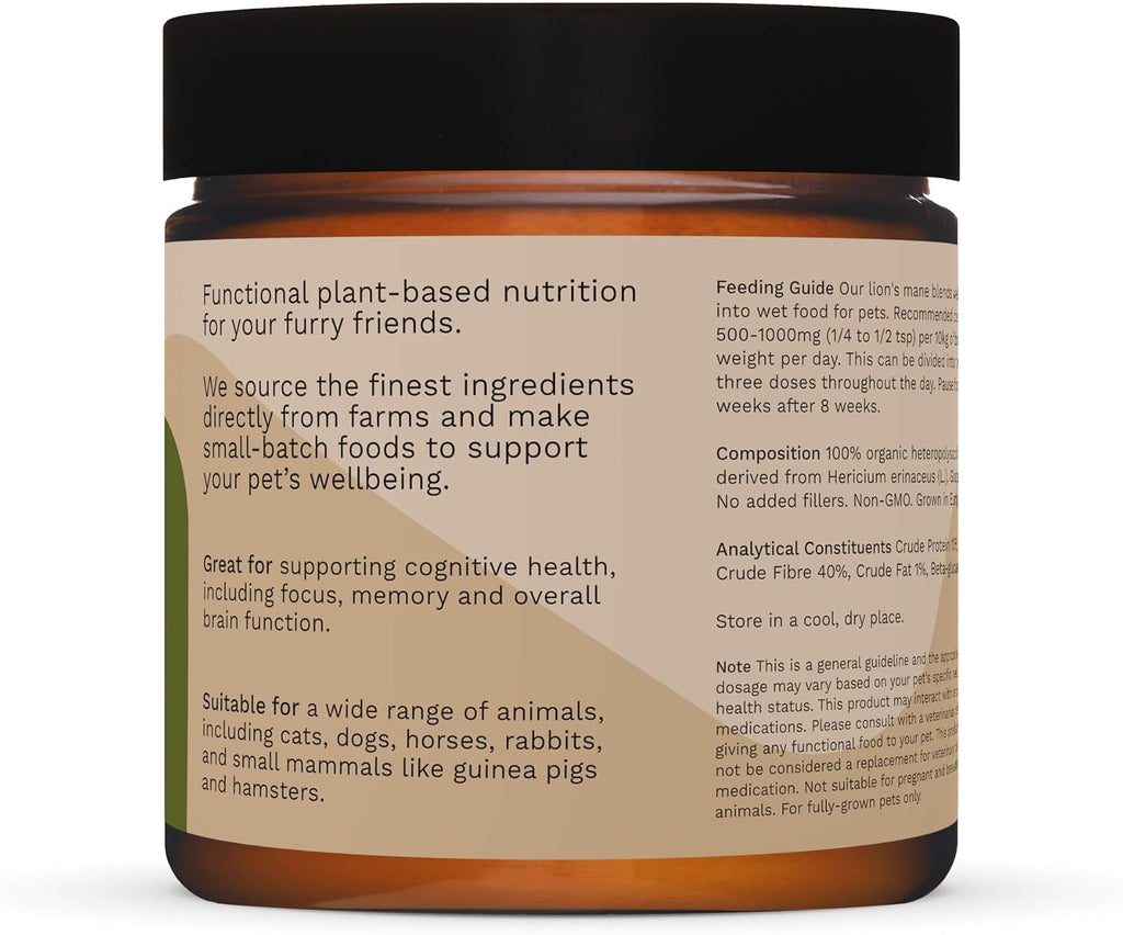 Boosie Polvo Adaptógeno Orgánico para Perros y Gatos - Melena de León - Apoya la Salud Cerebral y el Sistema Inmunológico - 100% Natural Sin Aditivos