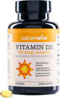 NatureWise Vitamina D3 2000 IU (50 mcg) - 200 Cápsulas Blandas - Apoyo Inmunológico, Función Muscular y Salud Ósea