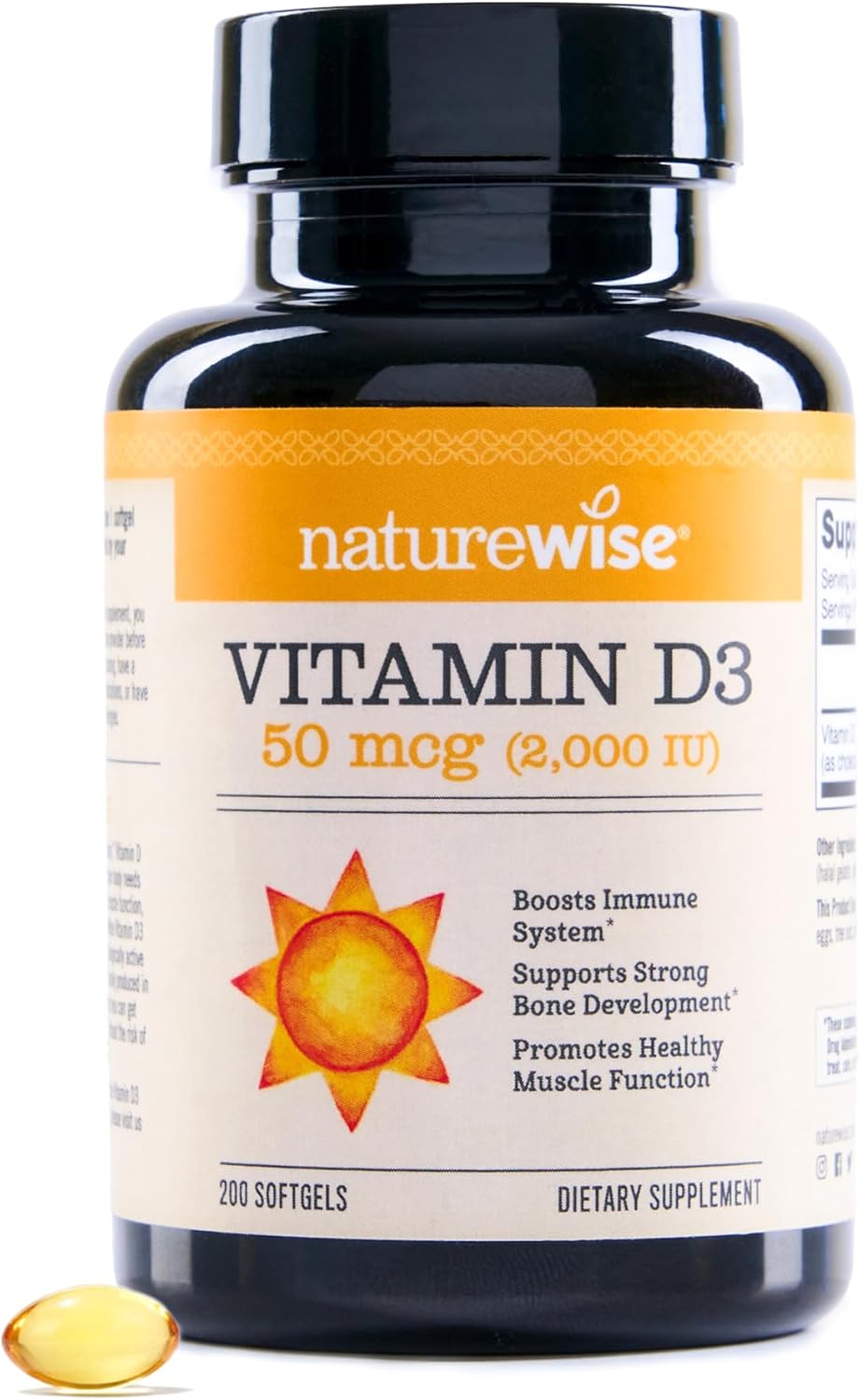 NatureWise Vitamina D3 2000 IU (50 mcg) - 200 Cápsulas Blandas - Apoyo Inmunológico, Función Muscular y Salud Ósea