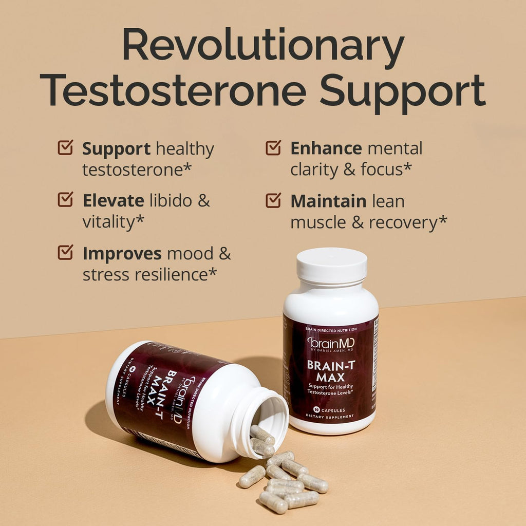 BrainMD Brain T-Max - Suplemento Natural de Apoyo a la Testosterona con Tribulus Terrestris y Fenugreek - 60 Cápsulas