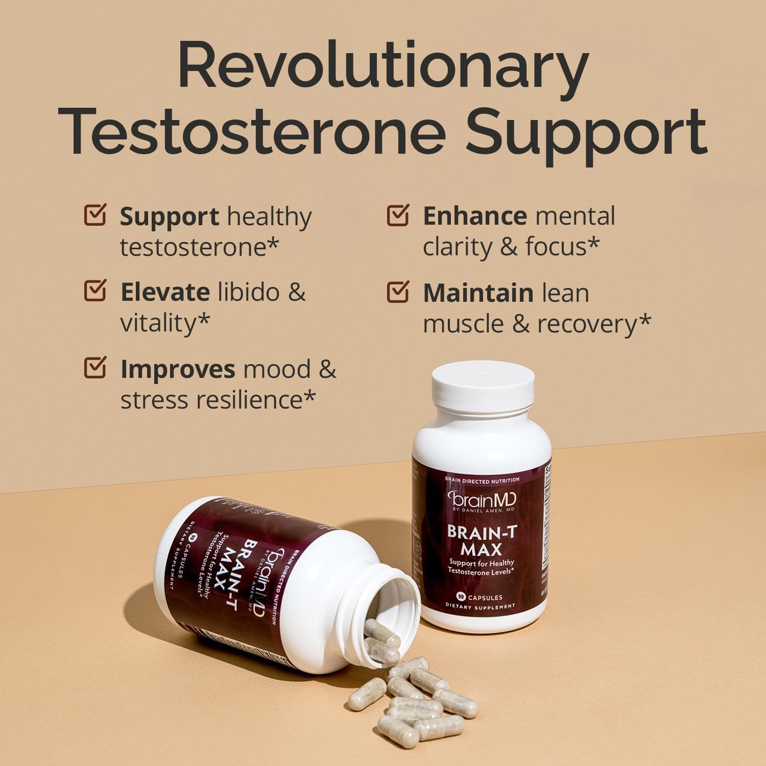 BrainMD Brain T-Max - Suplemento Natural de Apoyo a la Testosterona con Tribulus Terrestris y Fenugreek - 60 Cápsulas