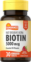 Sundance Biotina 5000 mcg de Disolución Rápida - 30 Comprimidos Sublinguales Sabor Frutos del Bosque Naturales