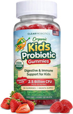 Clear Buddy Probióticos para Niños de 2 a 6 Años – Gominolas Orgánicas USDA con DE111 (2.5B UFC) – Apoyo Inmunitario y Digestivo – Sabor Fresa – 30 Días