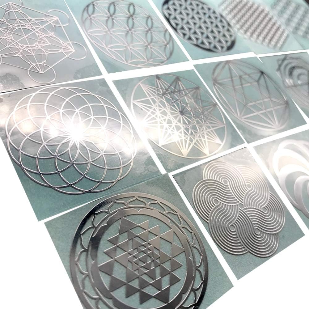 Pegatinas Metálicas de Orgonita Flower of Life - 15 Piezas (Plateado)