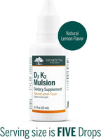 Genestra Brands D3 K2 Mulsion - Liquid D3 and K2 Vitamins - Natural Lemon Flavor - 122 Doses