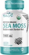 Nutri Certified Organic Sea Moss Capsules - Complejo de Musgo de Mar Orgánico, 1405mg, 60 Cápsulas