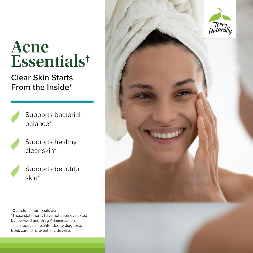 Terry Naturally Acne Essentials - 60 Cápsulas - Para una Piel Clara y Saludable - Vegano, Sin Gluten