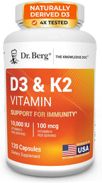 Dr. Berg Maximum Strength 7-in-1 Vitamin D3 K2 10,000 IU - 120 Capsules
