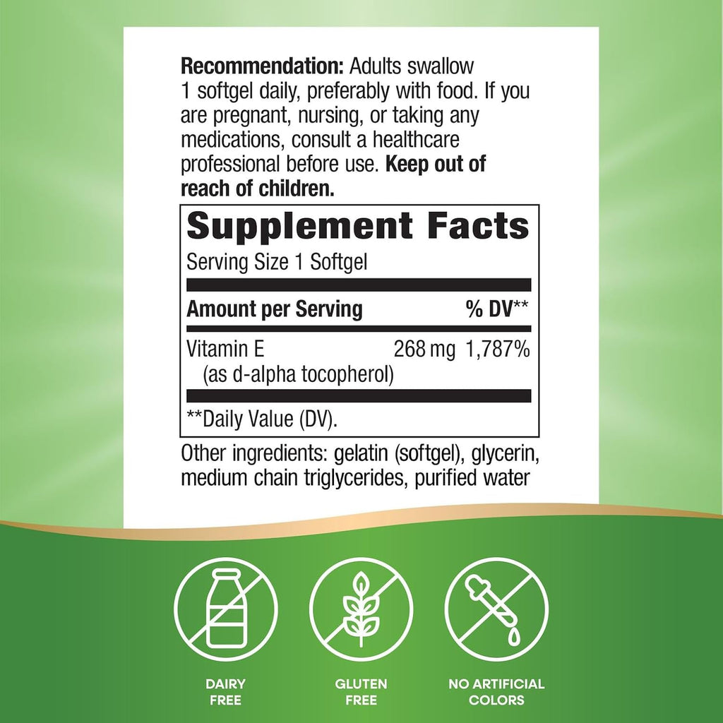 Nature's Way Vitamina E Natural D-Alfa Tocoferol 268 mg 100 Cápsulas Blandas