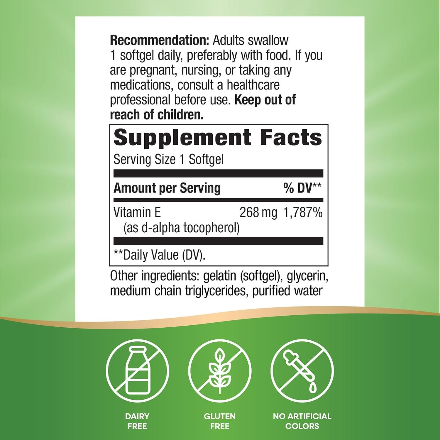 Nature's Way Vitamina E Natural D-Alfa Tocoferol 268 mg 100 Cápsulas Blandas