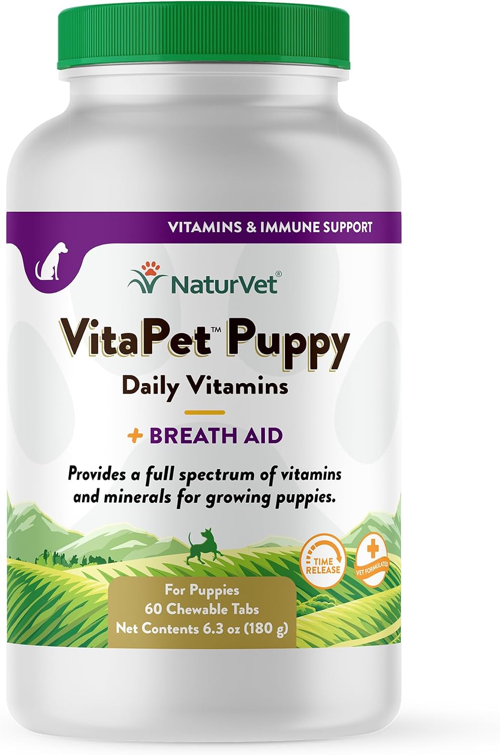 NaturVet VitaPet Multivitamínico para Cachorros con Aliento Fresco - 60 Comprimidos Masticables de Liberación Prolongada