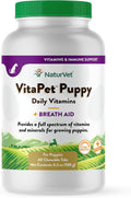 NaturVet VitaPet Multivitamínico para Cachorros con Aliento Fresco - 60 Comprimidos Masticables de Liberación Prolongada