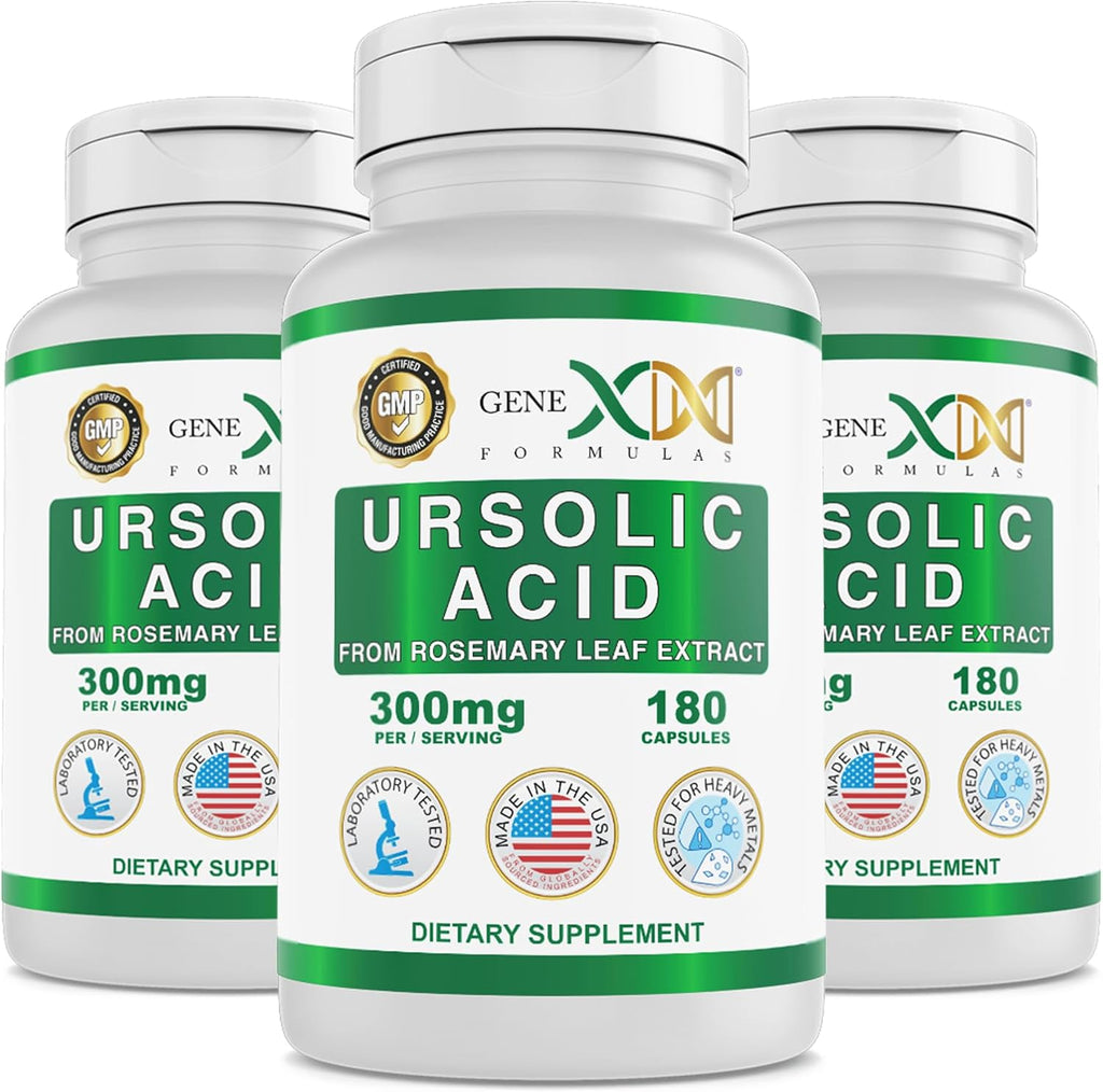 Genex Formulas Ácido Ursólico 300mg (180 Cápsulas) – Extracto de Romero, No-GMO, Sin Gluten, Vegetariano