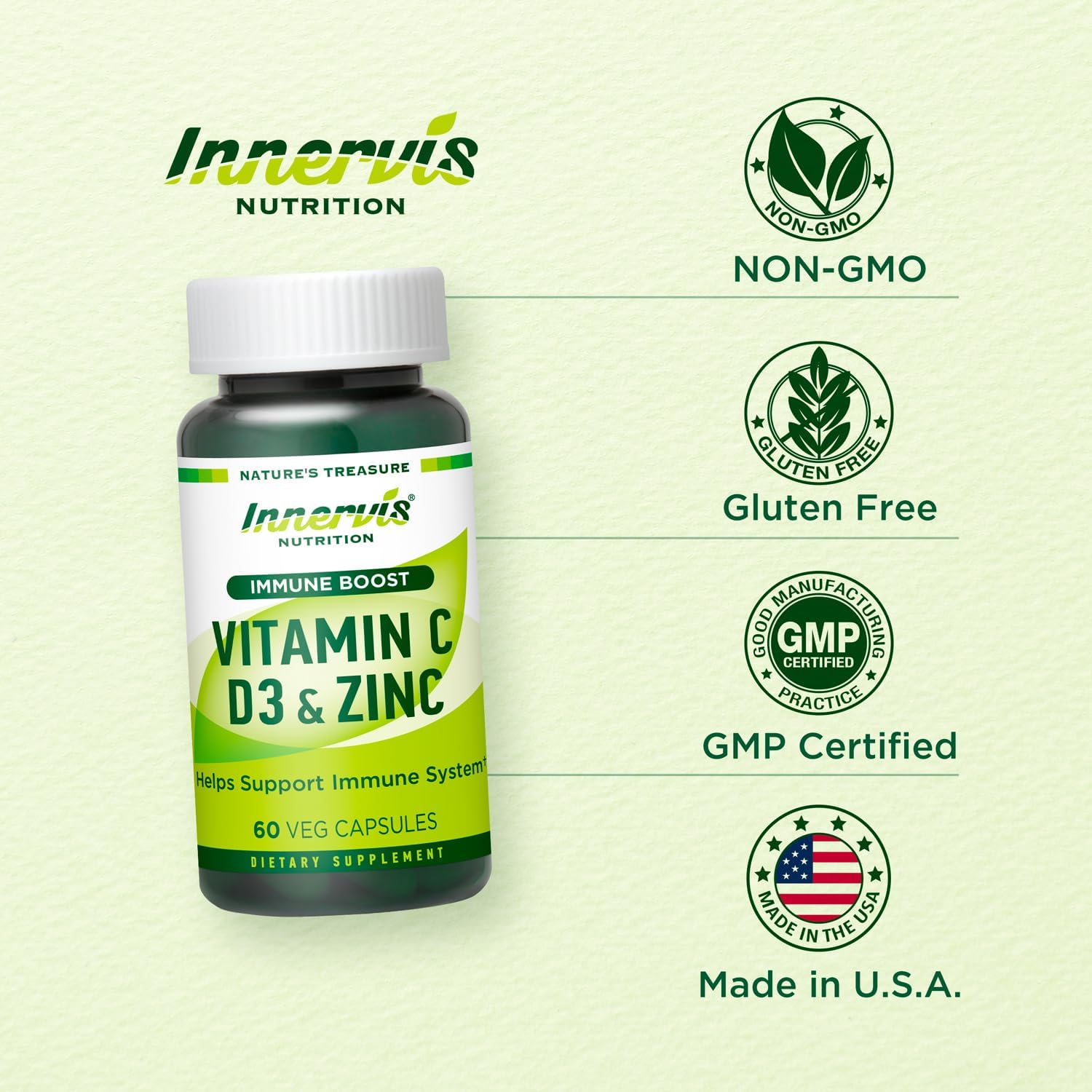 Immune Boost Complex – Vitamina C 900mg, D3 2500 UI y Zinc 25mg – Apoyo al Sistema Inmunitario – 60 Cápsulas Vegetales – Innervis Nutrition