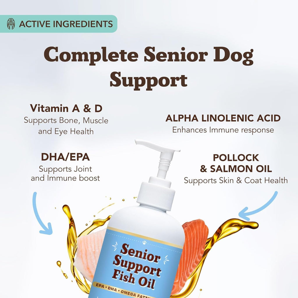 Natural Dog Company Aceite de Pescado Omega 3 para Perros Senior – Con Cúrcuma y Aceite de Salmón, Apoyo a la Movilidad, Piel y Pelaje, 473 ml