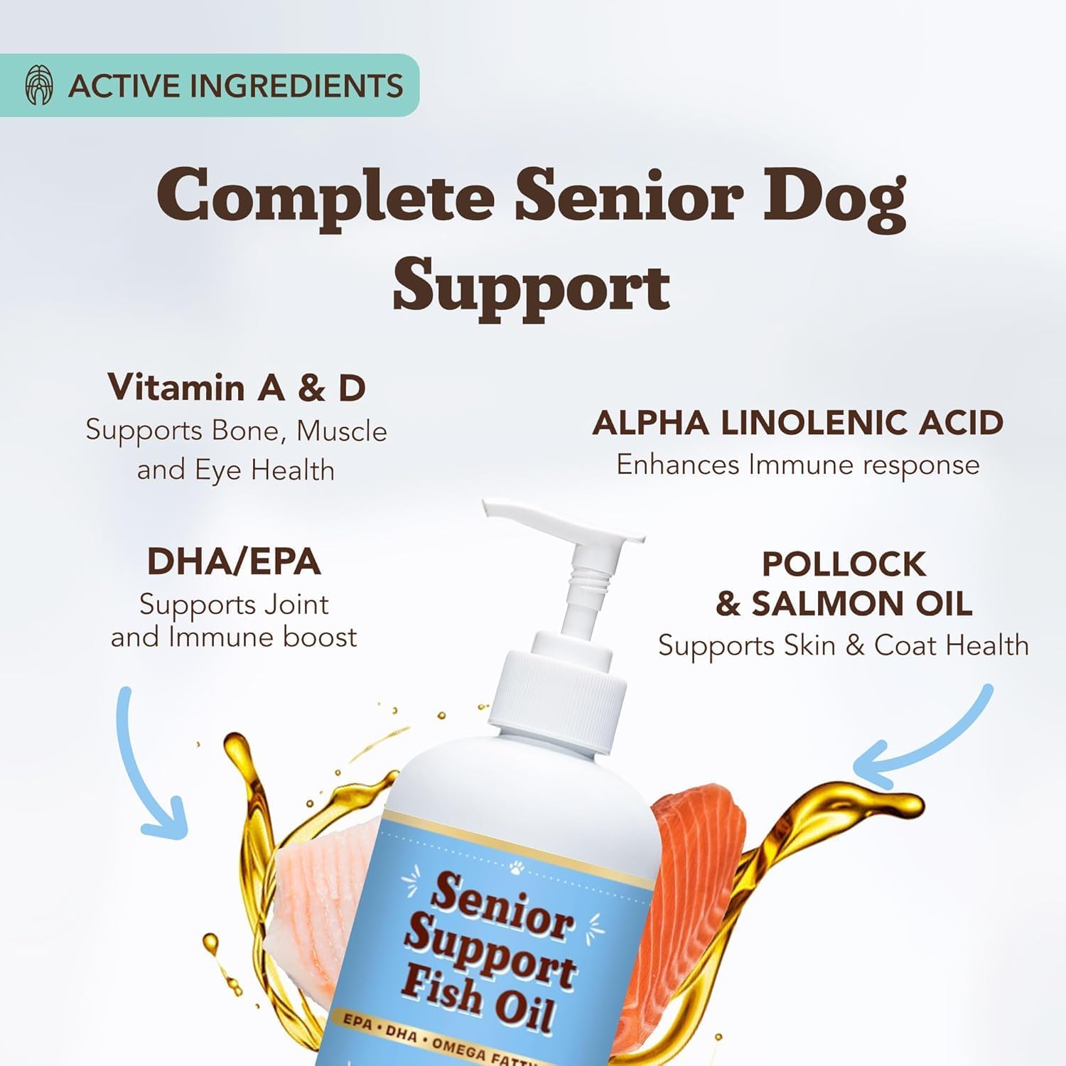 Natural Dog Company Aceite de Pescado Omega 3 para Perros Senior – Con Cúrcuma y Aceite de Salmón, Apoyo a la Movilidad, Piel y Pelaje, 473 ml