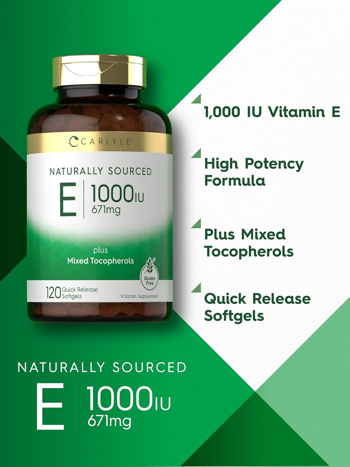 Carlyle Vitamina E 1000 UI con Tocoferoles Mixtos, 120 Cápsulas Blandas