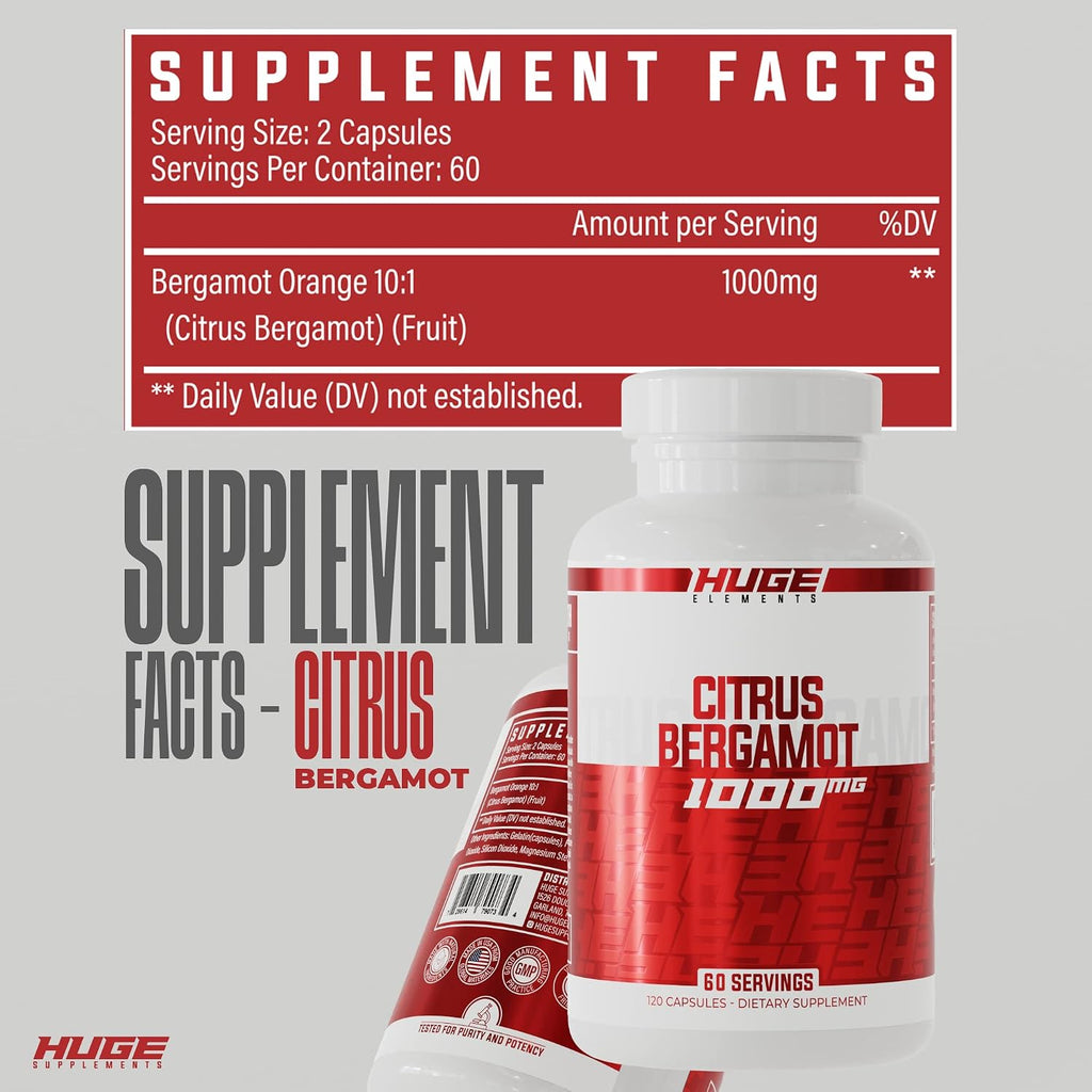 Huge Supplements Extracto de Bergamota Cítrica Pura 10:1, 120 Cápsulas