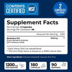 Berberina HCL 1200 mg, Certificado NSF, 180 Cápsulas Vegetales