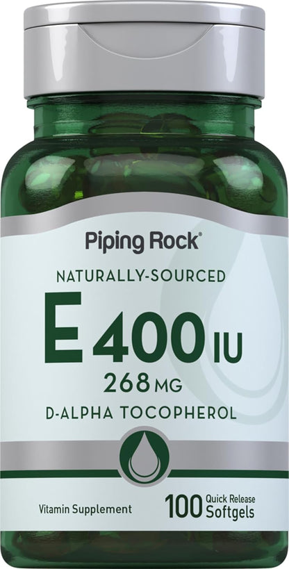 Piping Rock Vitamin E 400 IU Softgel Capsules | 268mg | 100 Pills | D-Alpha Tocopherol | Non-GMO, Gluten Free Supplement – Image 1