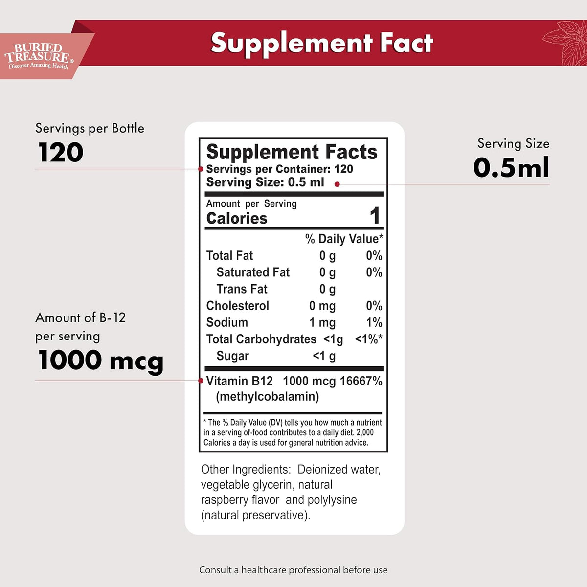 Buried Treasure Gotas de Vitamina B12 - – La vitamina B12 contribuye al metabolismo energético normal. – Image 2