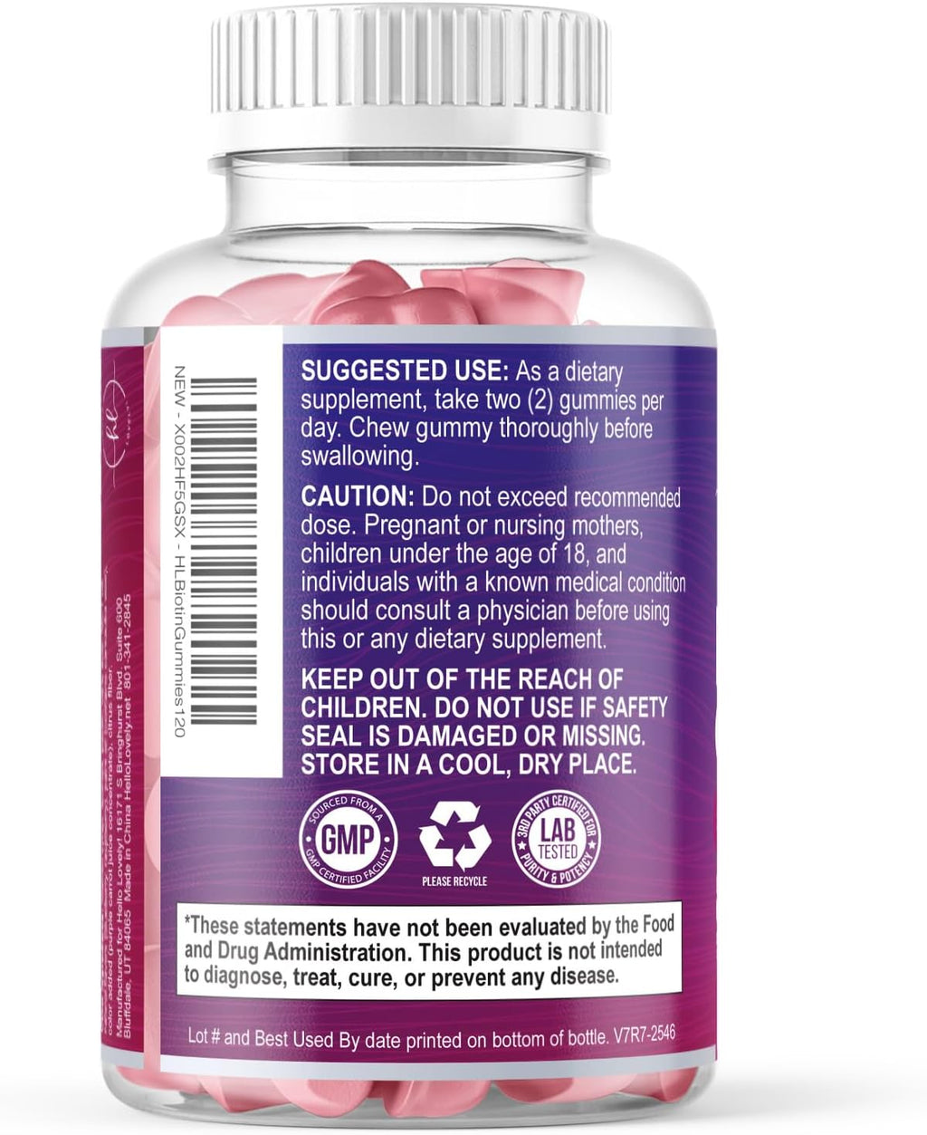 Gominolas de Biotina 5000 mcg con Vitaminas E y C para Cabello, Piel y Uñas - Hello Lovely! (120 unidades)